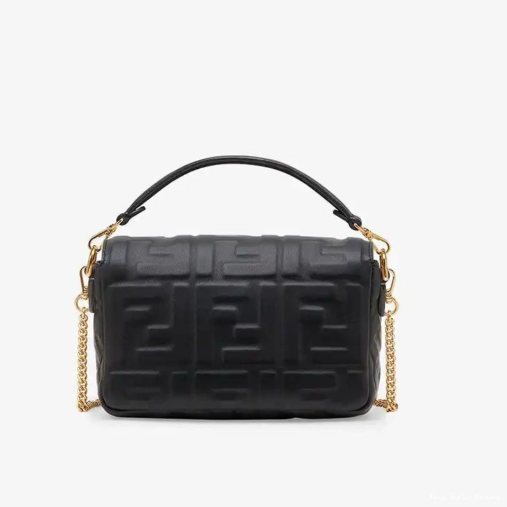 Cheap HOT Fendi In Leather Baguette FF Bag Mini Nappa Motif Black 0506